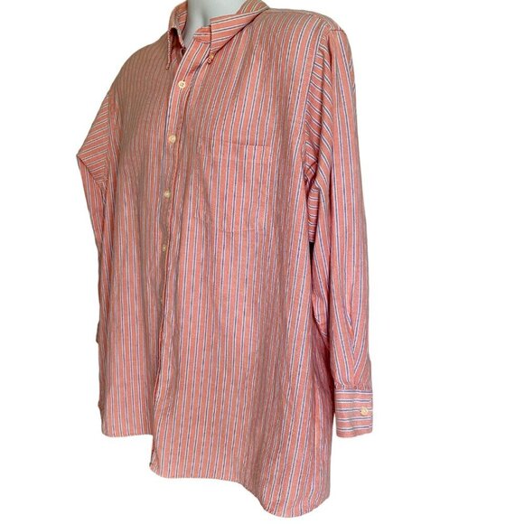Van Heusen Orange Blue Long Sleeve Button Down Wrinkle Free Men's Shirt Size 17 - Picture 4 of 8